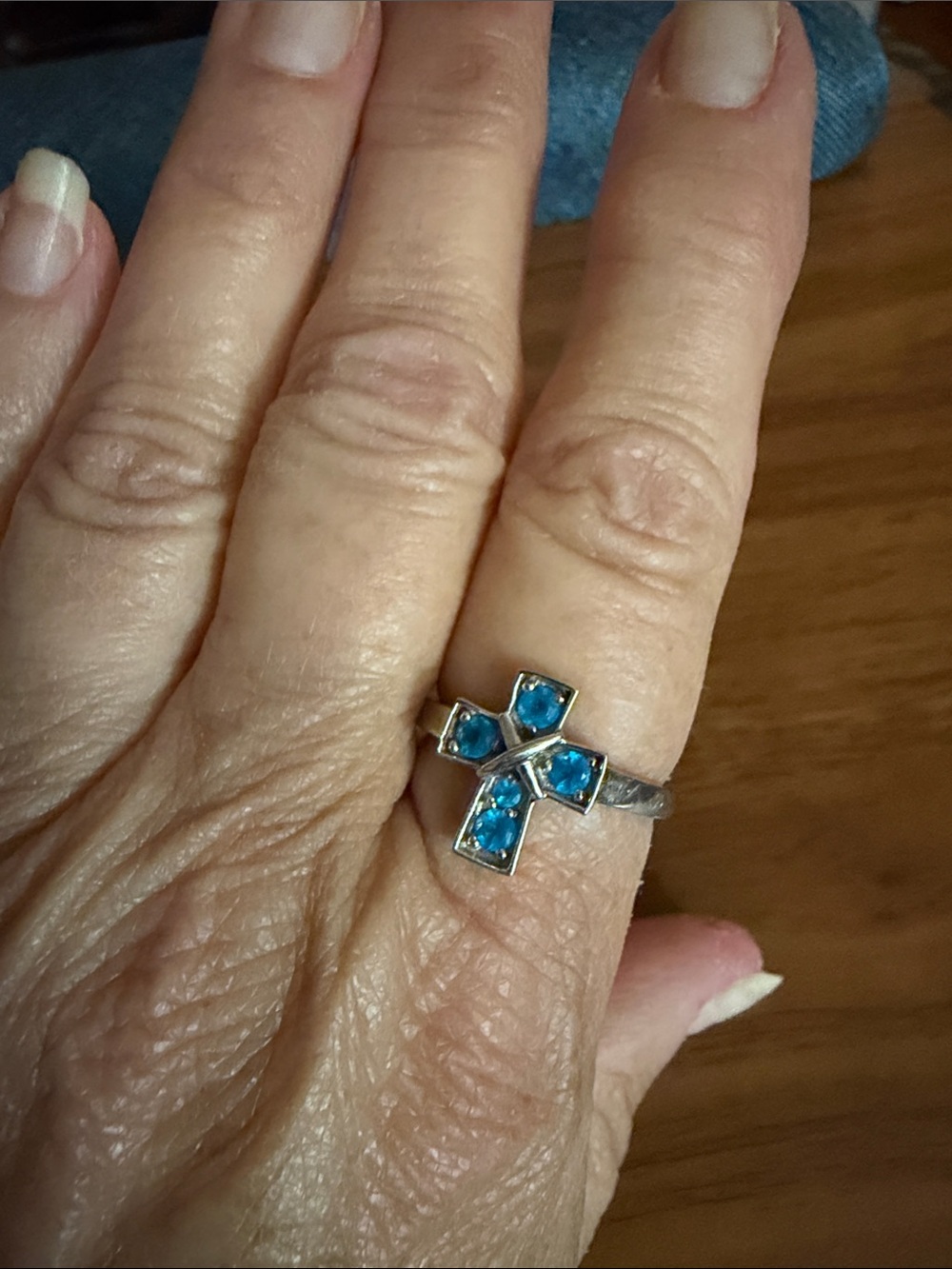 Sterling Silver Cross Ring with Neon Apatite